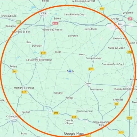 Zone d’intervention Aide Numérique 53 autour de Ballots en Mayenne